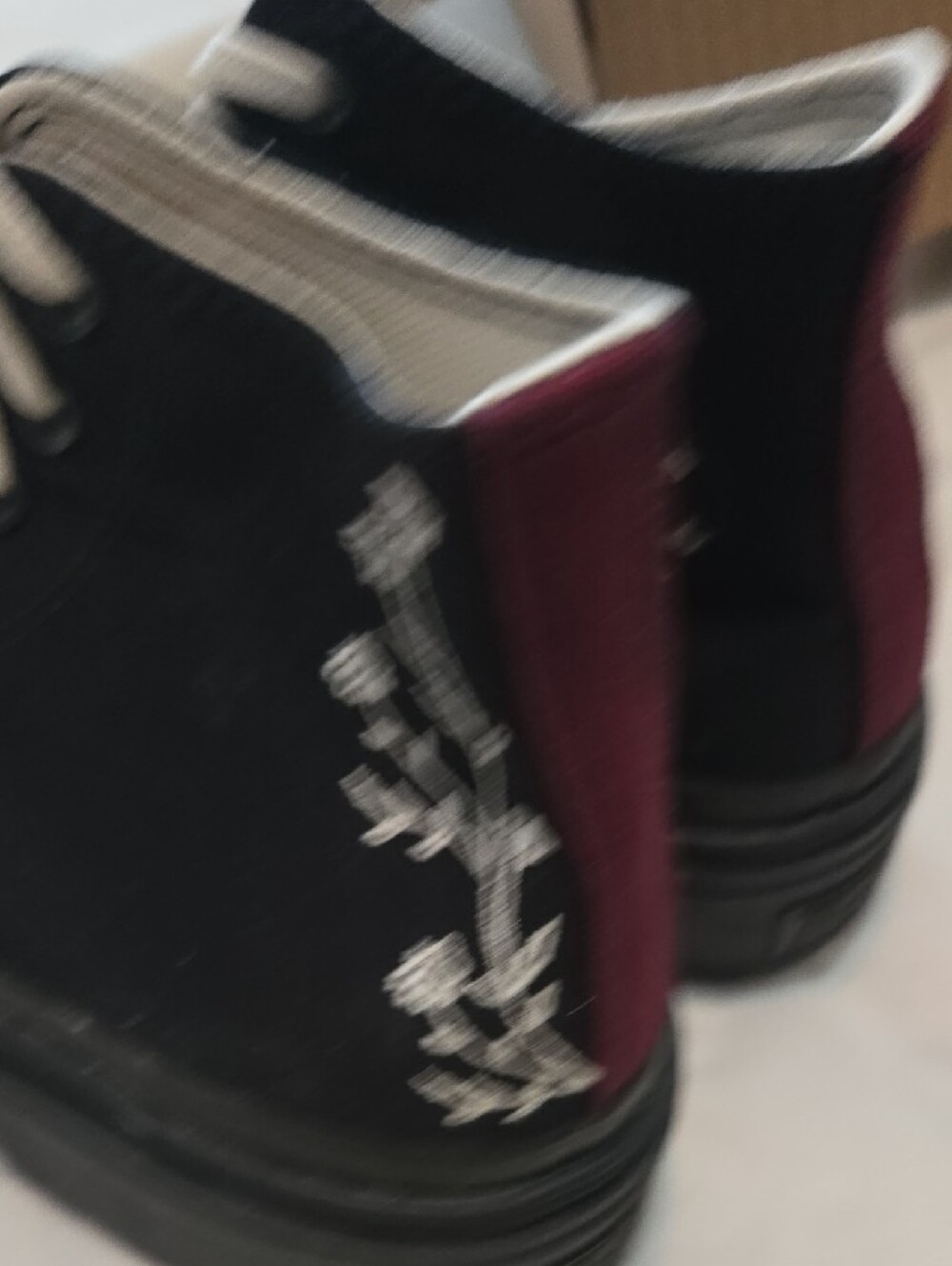 Converse Black High-Top Platform Sneakers with White Laces & Floral Stitching - Picture 6 of 11